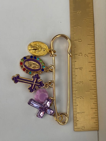Broche ex voto, broche croix médaille religieuse, cadeau pour maman croix, cadeau pour femme croix, breloque croix violet