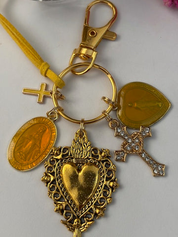Porte-clés vierge Marie coeur sacré et croix, cadeau pour maman vierge, breloque vierge médaille miraculeuse, porte clés ex voto