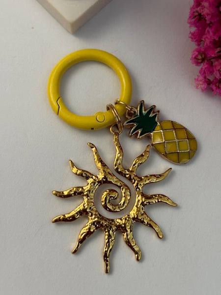 Charms porte-clés soleil et fruit, breloque soleil ananas, cadeau fruit été femme, bijou de sac soleil, pendentifs ananas et soleil