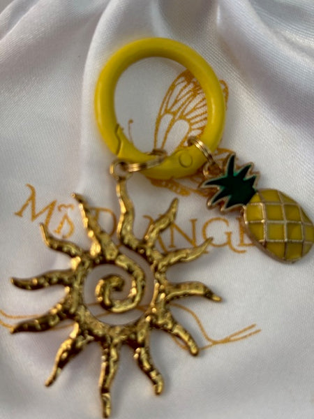 Charms porte-clés soleil et fruit, breloque soleil ananas, cadeau fruit été femme, bijou de sac soleil, pendentifs ananas et soleil