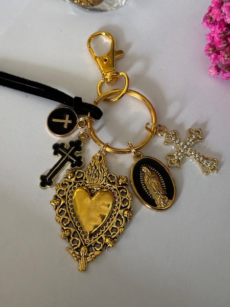 Porte-clés vierge Marie coeur sacré et croix, cadeau pour maman vierge, breloque vierge médaille miraculeuse, porte clés ex voto