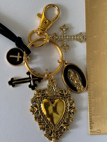 Porte-clés vierge Marie coeur sacré et croix, cadeau pour maman vierge, breloque vierge médaille miraculeuse, porte clés ex voto