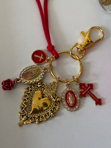 Porte-clés vierge Marie coeur sacré et croix, cadeau pour maman vierge, breloque vierge médaille miraculeuse, porte clés ex voto