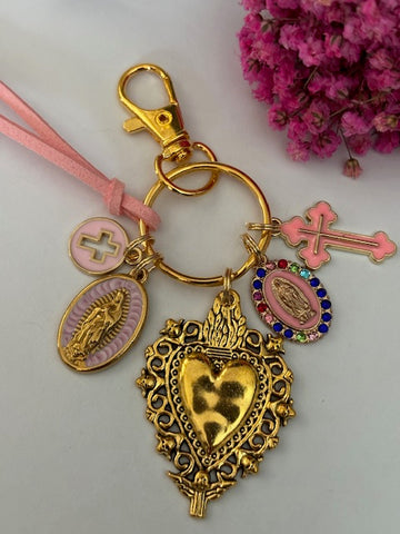 Porte-clés vierge Marie coeur sacré et croix, cadeau pour maman vierge, breloque vierge médaille miraculeuse, porte clés ex voto