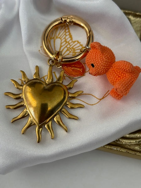 Charms soleil médaille religieuse, porte clé soleil ourson, cadeau pour maman ourson, cadeau femme cœur soleil, breloque médaille religieuse