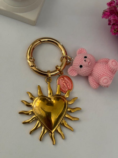 Charms ex voto médaille religieuse, porte clé ourson, cadeau pour maman ourson, cadeau femme cœur ours, breloque médaille religieuse