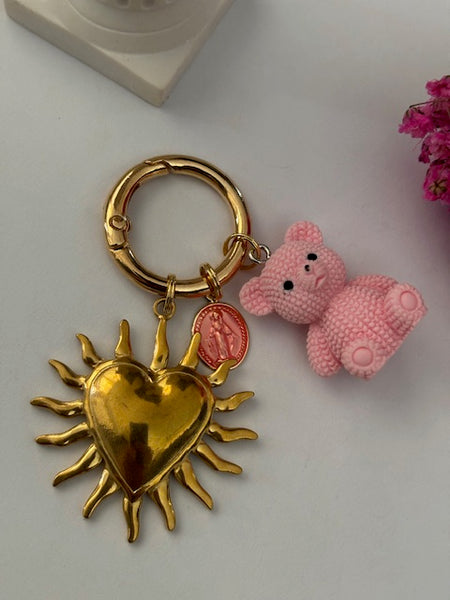 Charms ex voto médaille religieuse, porte clé ourson, cadeau pour maman ourson, cadeau femme cœur ours, breloque médaille religieuse