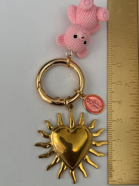 Charms ex voto médaille religieuse, porte clé ourson, cadeau pour maman ourson, cadeau femme cœur ours, breloque médaille religieuse