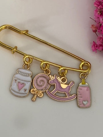 Broche fille, broche naissance rose, broche cadeau nouveau né, cadeau naissance rose, breloque enfant émail rose