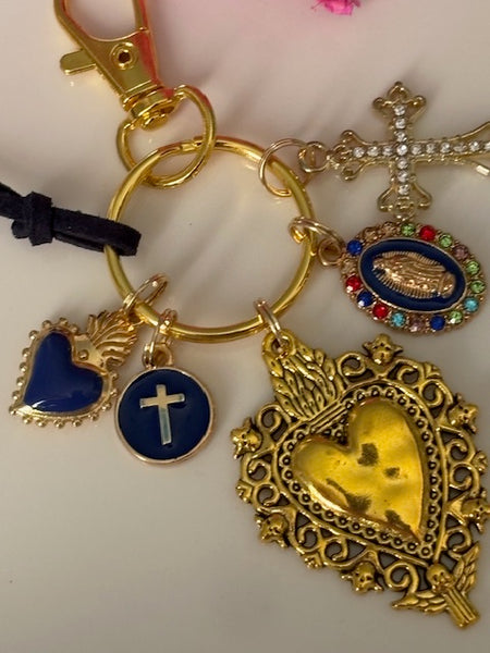 Porte-clés vierge Marie coeur sacré et croix, cadeau pour maman vierge, breloque vierge médaille miraculeuse, porte clés ex voto