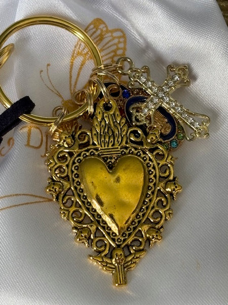 Porte-clés vierge Marie coeur sacré et croix, cadeau pour maman vierge, breloque vierge médaille miraculeuse, porte clés ex voto