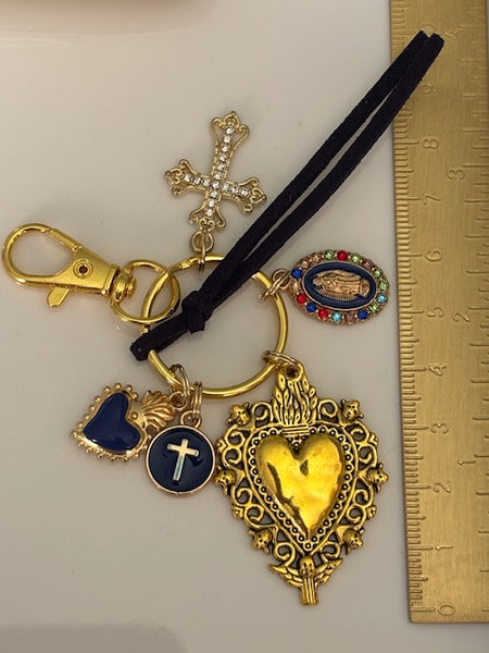 Porte-clés vierge Marie coeur sacré et croix, cadeau pour maman vierge, breloque vierge médaille miraculeuse, porte clés ex voto