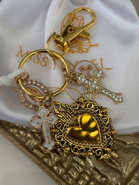 Porte-clés vierge Marie coeur sacré et croix, cadeau pour maman vierge, breloque vierge médaille miraculeuse, porte clés ex voto