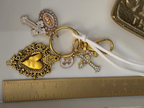 Porte-clés vierge Marie coeur sacré et croix, cadeau pour maman vierge, breloque vierge médaille miraculeuse, porte clés ex voto