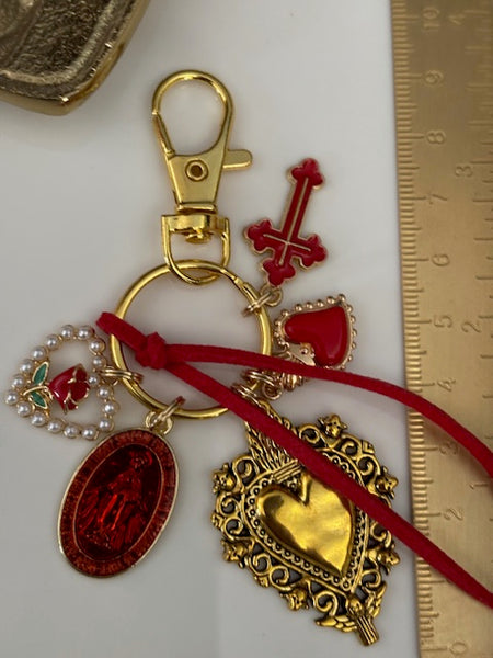 Porte-clés vierge Marie coeur sacré et croix, cadeau pour maman vierge de la Guadeloupe, breloque vierge médaille miraculeuse, ex voto bijou