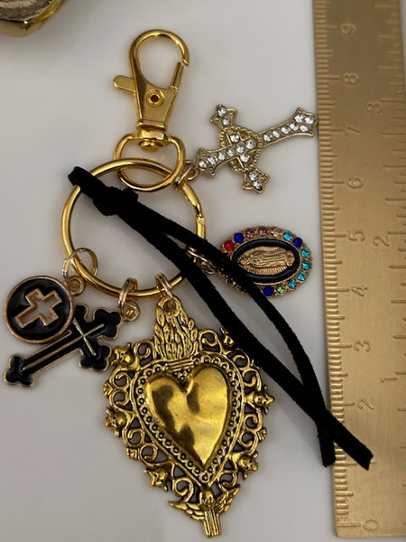 Porte-clés vierge Marie coeur sacré et croix, cadeau pour maman vierge, breloque vierge médaille miraculeuse, porte clés ex voto