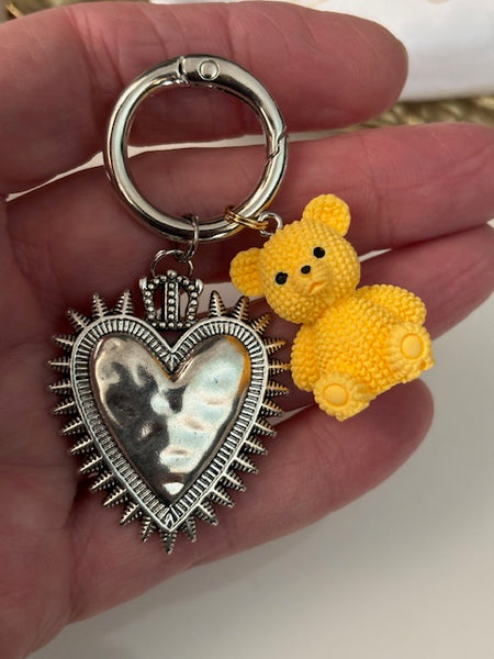 Charms ex voto coeur sacré, charms pour sac ex voto, cadeau pour femme médaille religieuse et coeur sacré, coeur ourson charms.