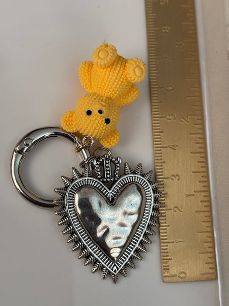 Charms ex voto coeur sacré, charms pour sac ex voto, cadeau pour femme médaille religieuse et coeur sacré, coeur ourson charms.