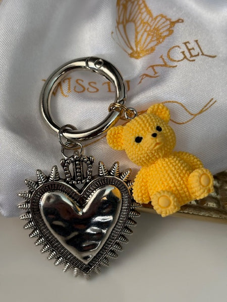 Charms ex voto coeur sacré, charms pour sac ex voto, cadeau pour femme médaille religieuse et coeur sacré, coeur ourson charms.