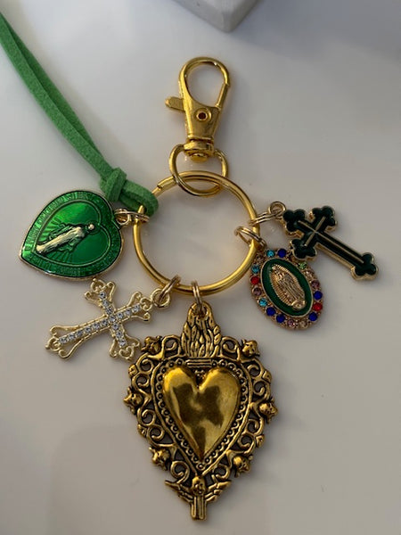 Porte-clés vierge Marie coeur sacré et croix, cadeau pour maman vierge, breloque vierge médaille miraculeuse, médaille religieuse