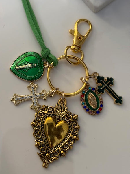 Porte-clés vierge Marie coeur sacré et croix, cadeau pour maman vierge, breloque vierge médaille miraculeuse, médaille religieuse