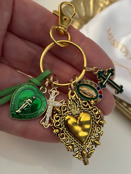 Porte-clés vierge Marie coeur sacré et croix, cadeau pour maman vierge, breloque vierge médaille miraculeuse, médaille religieuse