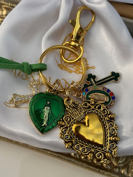 Porte-clés vierge Marie coeur sacré et croix, cadeau pour maman vierge, breloque vierge médaille miraculeuse, médaille religieuse