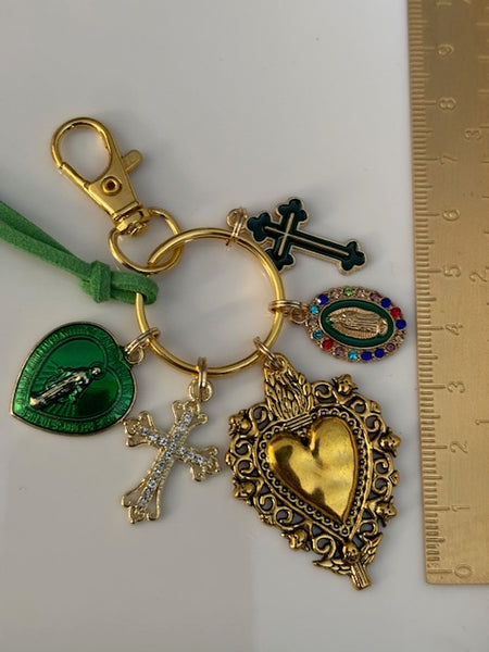 Porte-clés vierge Marie coeur sacré et croix, cadeau pour maman vierge, breloque vierge médaille miraculeuse, médaille religieuse