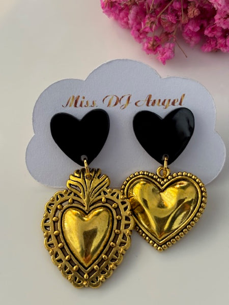 Boucles d'oreilles ex-voto coeur sacré, cadeau pour femme coeur, boucles d'oreilles dorées