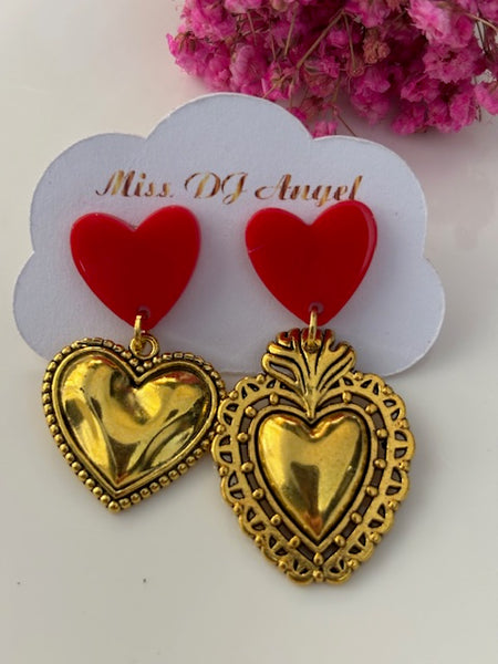 Boucles d'oreilles ex voto, boucles d'oreille coeur sacré, breloque coeur sacré, pendentif ex voto, cadeau religieux cérémonie