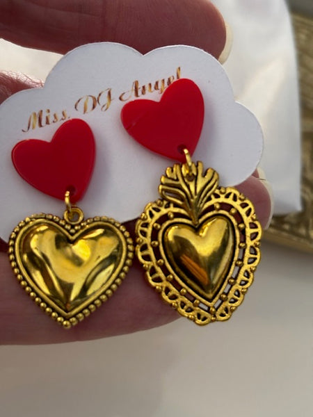 Boucles d'oreilles ex voto, boucles d'oreille coeur sacré, breloque coeur sacré, pendentif ex voto, cadeau religieux cérémonie