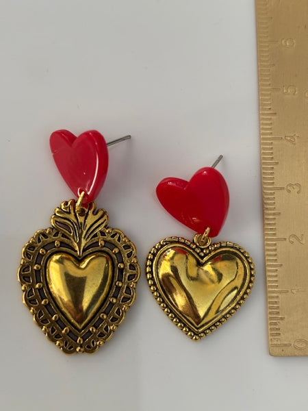 Boucles d'oreilles ex voto, boucles d'oreille coeur sacré, breloque coeur sacré, pendentif ex voto, cadeau religieux cérémonie