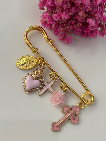 Broche ex voto, broche croix médaille religieuse, cadeau pour maman croix, cadeau pour femme croix, breloque croix rose