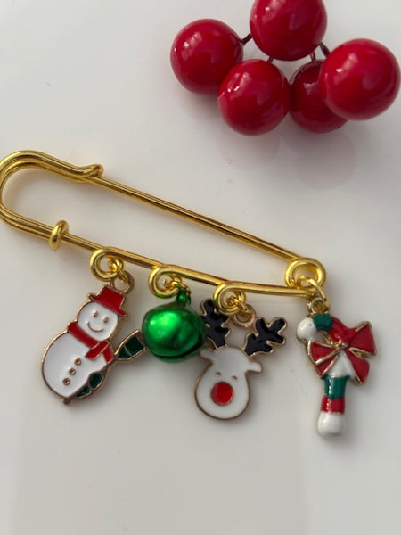 Broche Noël, broche Rudolph le renne, broche breloque de Noël, pendentifs bonhomme de neige canne à sucre, cadeau Noël fait main