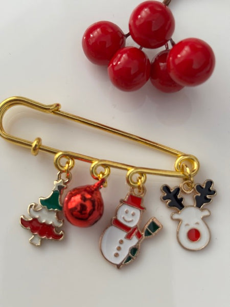 Broche Noël, broche Rudolph le renne, broche breloque de Noël, pendentifs bonhomme de neige sapin grelot, cadeau Noël fait main