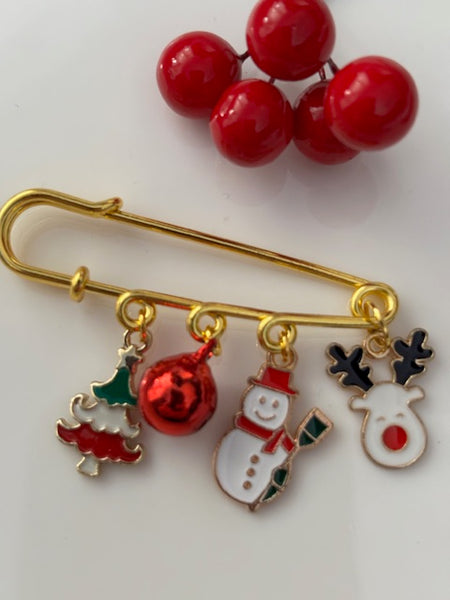 Broche Noël, broche Rudolph le renne, broche breloque de Noël, pendentifs bonhomme de neige sapin grelot, cadeau Noël fait main