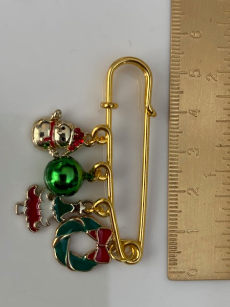 Broche Noël, broche sapin et grelot, broche breloques de Noël, pendentifs bonhomme de neige couronne de houx, cadeau Noël fait main