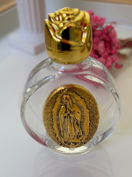 Flacon religieux, flacon verre motif vierge Marie, cadeau pour cérémonie religieuse, flacon à eau bénite.