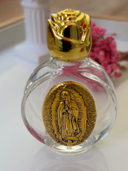 Flacon religieux, flacon verre motif vierge Marie, cadeau pour cérémonie religieuse, flacon à eau bénite.