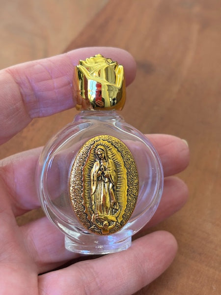 Flacon religieux, flacon verre motif vierge Marie, cadeau pour cérémonie religieuse, flacon à eau bénite.