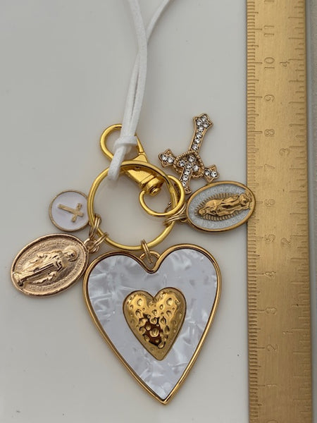 Porte-clés vierge Marie coeur sacré et croix, cadeau pour maman vierge de la Guadeloupe, breloque vierge médaille miraculeuse, ex voto bijou