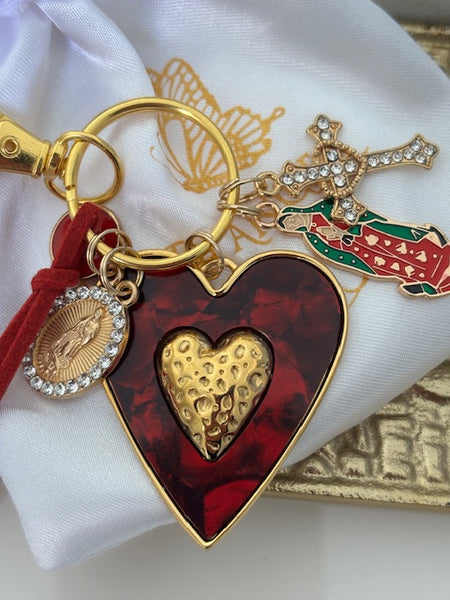 Porte-clés vierge Marie coeur sacré et croix, cadeau pour maman vierge de la Guadeloupe, breloque vierge médaille miraculeuse, ex voto bijou