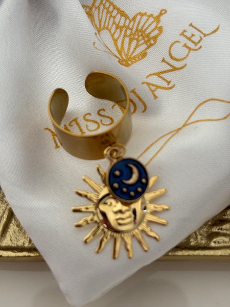 Bague soleil doré, bague protection, cadeau pour maman bague soleil, breloque soleil et lune, pendentif soleil