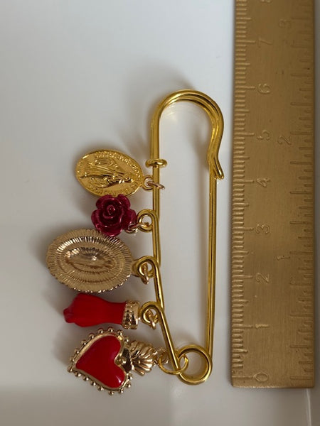 Broche ex voto, broche médaille religieuse, broche épingle porte bonheur, vierge miraculeuse fait main avec amour.