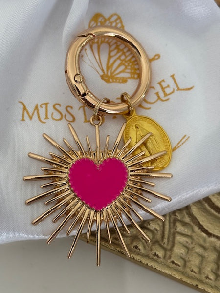 Charms coeur sacré, charms pour sac ex voto, cadeau pour femme charms médaille religieuse, breloque coeur sacré et coeur en émail ex voto