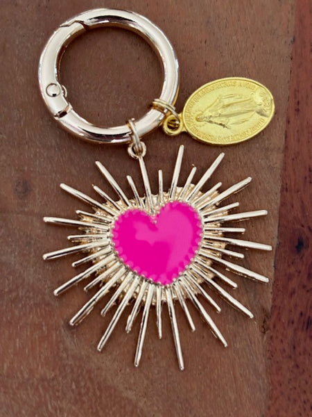Charms coeur sacré, charms pour sac ex voto, cadeau pour femme charms médaille religieuse, breloque coeur sacré et coeur en émail ex voto