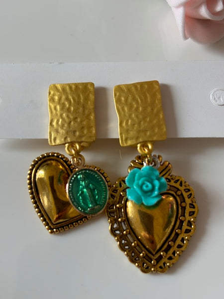 Boucles d'oreilles ex voto, boucles d'oreille coeur sacré, breloque coeur sacré, pendentif ex voto, cadeau religieux cérémonie.