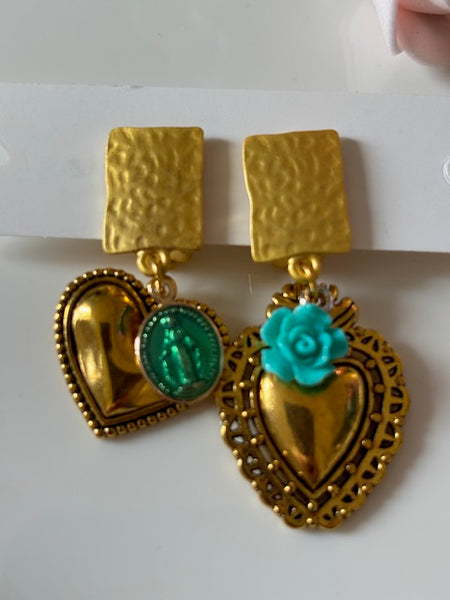 Boucles d'oreilles ex voto, boucles d'oreille coeur sacré, breloque coeur sacré, pendentif ex voto, cadeau religieux cérémonie.