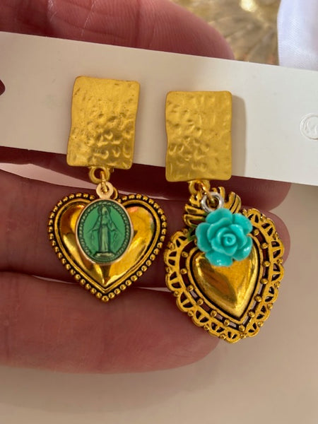 Boucles d'oreilles ex voto, boucles d'oreille coeur sacré, breloque coeur sacré, pendentif ex voto, cadeau religieux cérémonie.