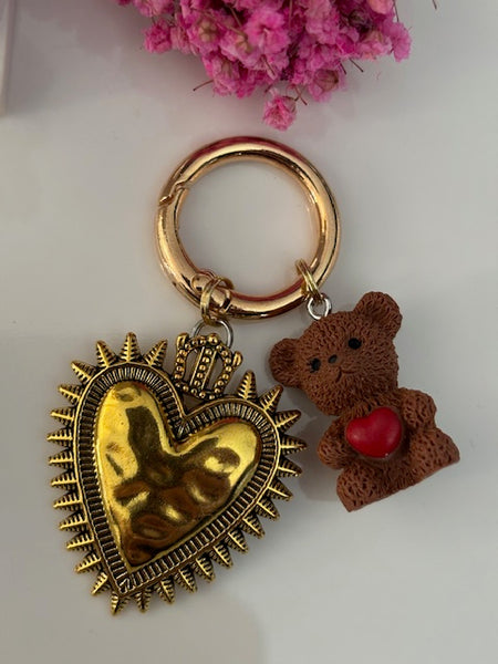 Charms coeur médaille et ourson, porte clé ourson ex voto, cadeau pour maman ourson, cadeau femme cœur sacré, breloque médaille religieuse, ourson d'amour